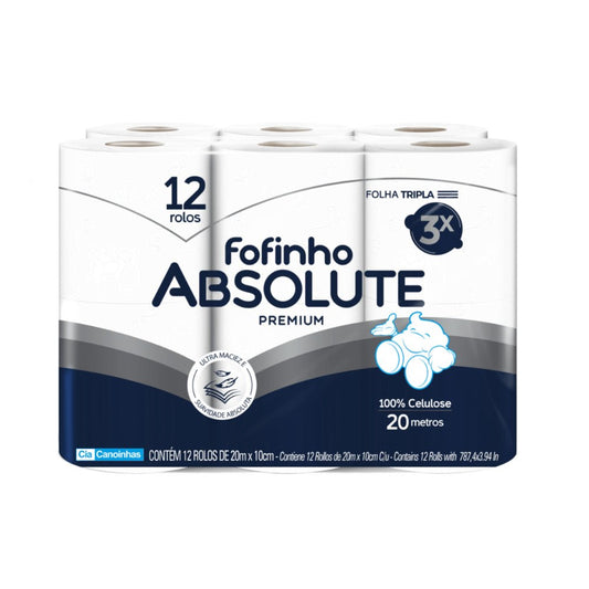 Papel Higiênico Folha Tripla Fofinho Absolute com 12 rolos de 20 metros - e - dona