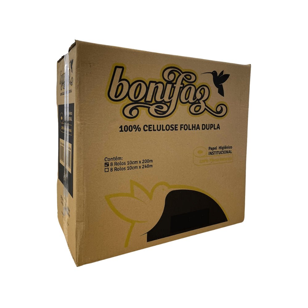 Papel Higiênico Rolão 100% Celulose Folha dupla Bonifaz 8 rolos de 200 metros - e - dona