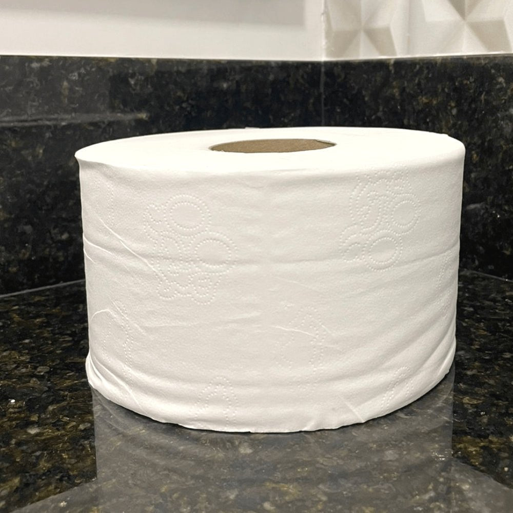 Papel Higiênico Rolão 100% celulose Folha Simples Big Roll Canoinhas com 8 rolos de 300 metros - e - dona