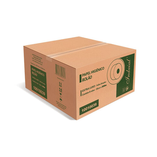 Papel Higiênico Rolão 100% celulose Folha Simples Indaial 8 rolos de 300 metros - e - dona
