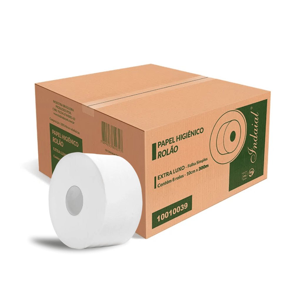 Papel Higiênico Rolão 100% celulose Folha Simples Indaial 8 rolos de 300 metros - e - dona