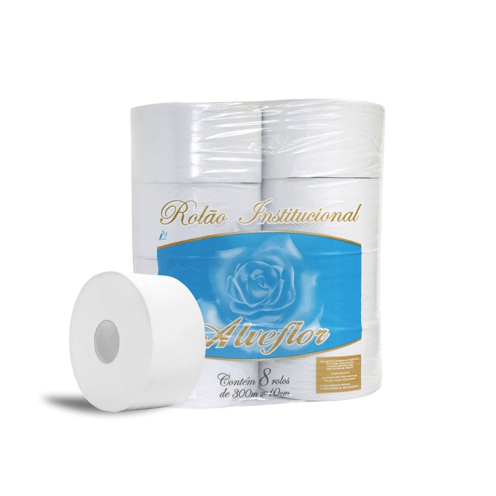 Papel Higiênico Rolão Branco Folha simples Alveflor 8 rolos de 300 metros - e - dona
