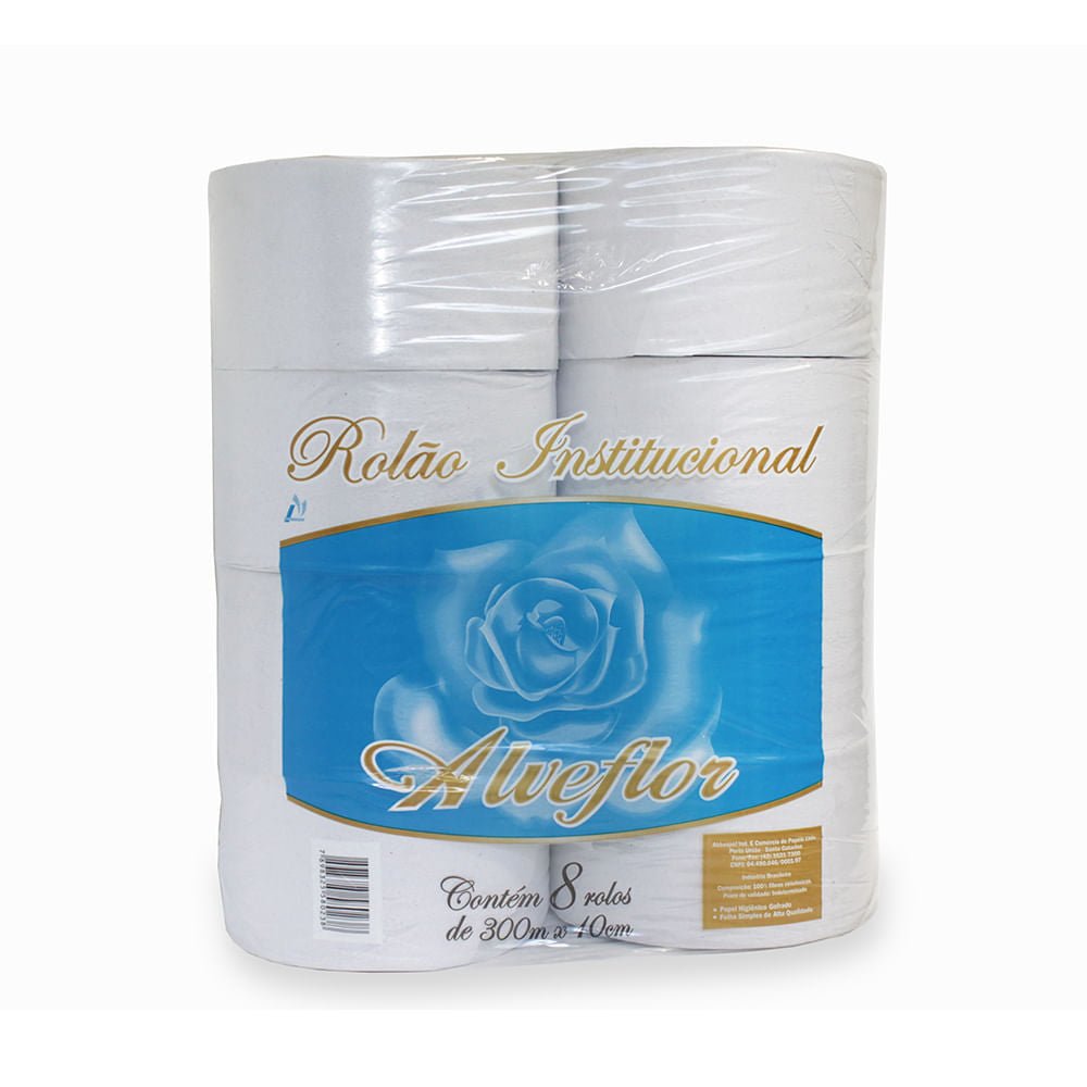Papel Higiênico Rolão Branco Folha simples Alveflor 8 rolos de 300 metros - e - dona