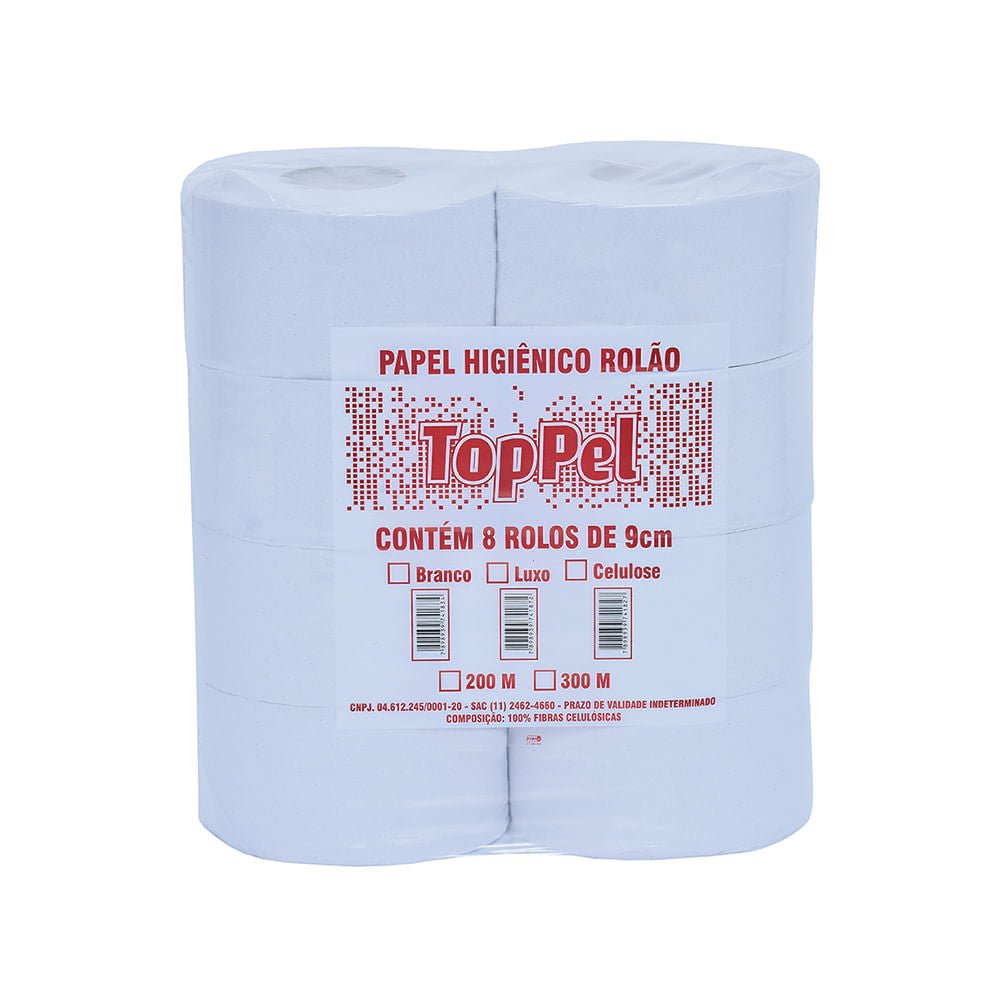 Papel Higiênico Rolão Luxo folha simples Toppel com 8 rolos - e - dona