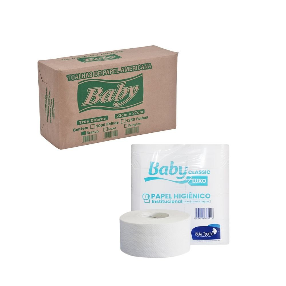 Papel Higiênico Rolão Luxo + Papel Toalha Interfolha Baby - e - dona