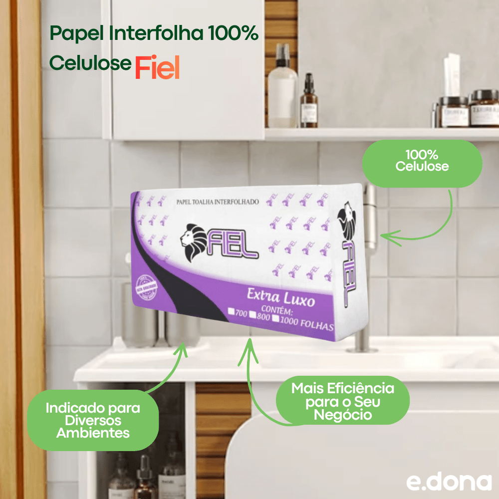 Papel Interfolha 100% Celulose 2 Dobras 23x20cm Fiel – 1.000 Folhas - e - dona
