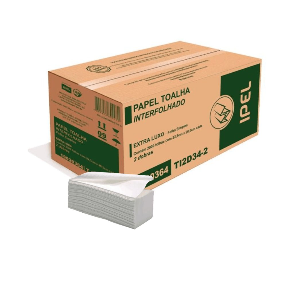 Papel Interfolha 100% celulose 22,5x20,5cm 2 dobras folha simples Ipel Indaial com 2.000 folhas - e - dona