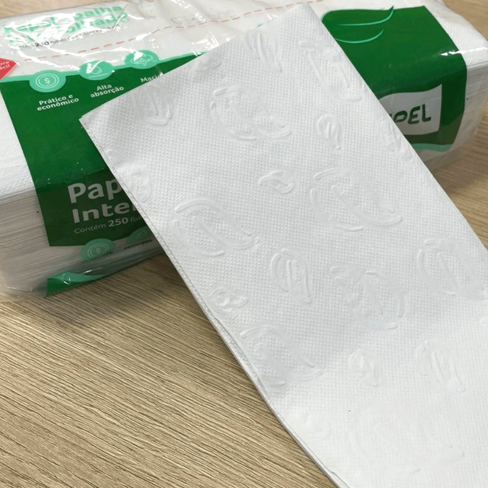 Papel Interfolha 100% celulose 22,5x20,5cm 2 dobras folha simples Ipel Indaial com 2.000 folhas - e - dona