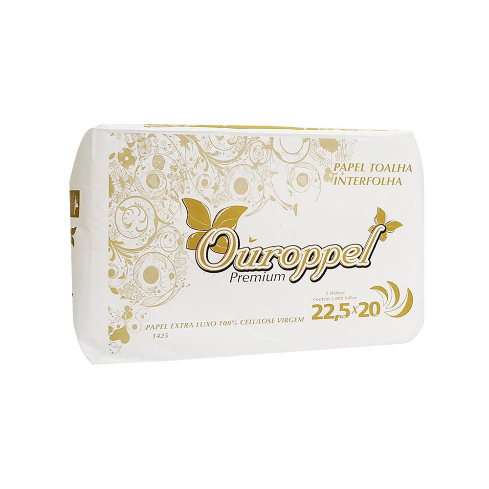 Papel Interfolha 100% celulose 22,5x20cm 2 dobras folha simples Ouroppel com 1.000 folhas - e - dona