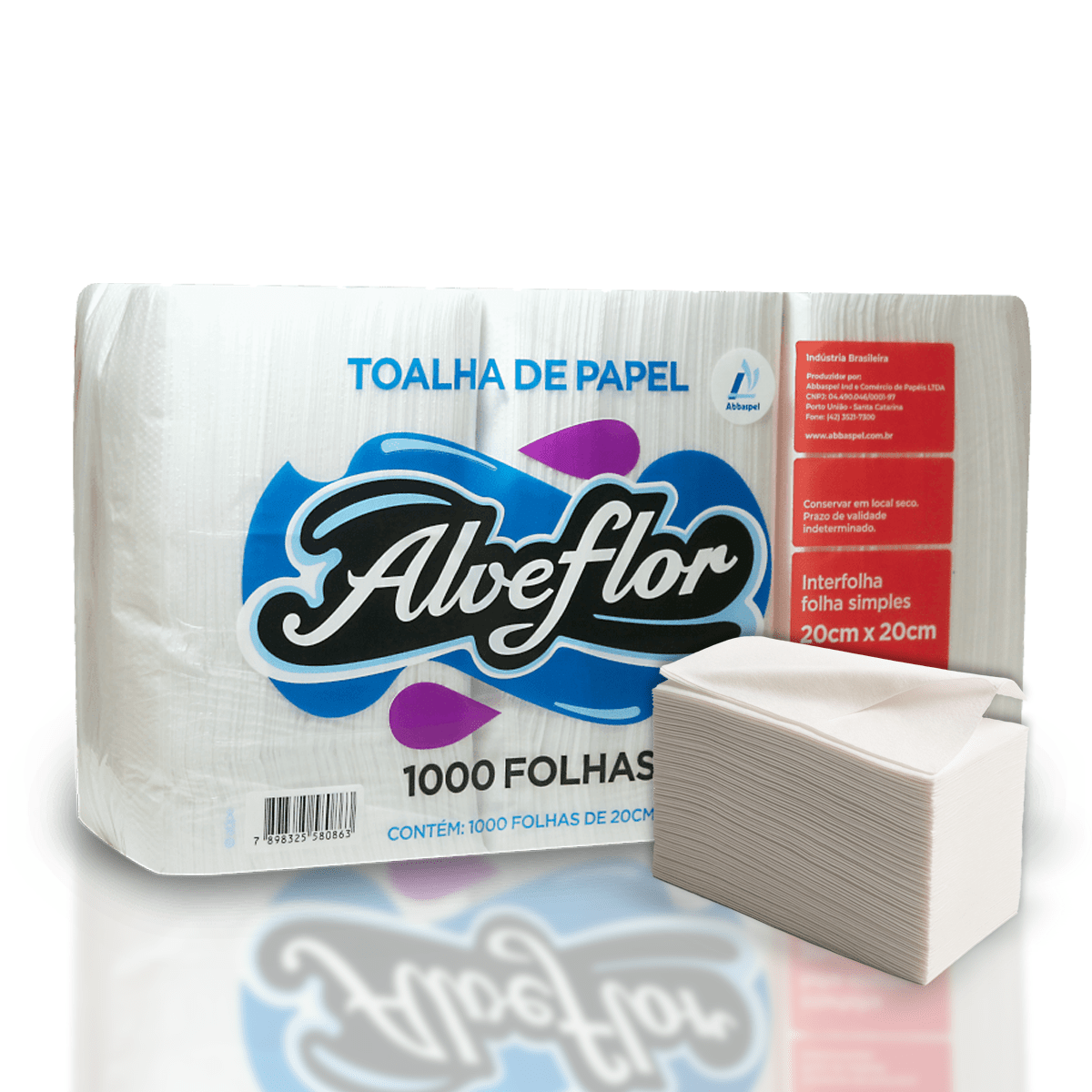 Papel Interfolha 100% Celulose Alveflor Slim - 2 Dobras, 20x20cm, 1.000 Folhas - Alta Absorção e Resistência para Uso Doméstico e Comercial - e - dona