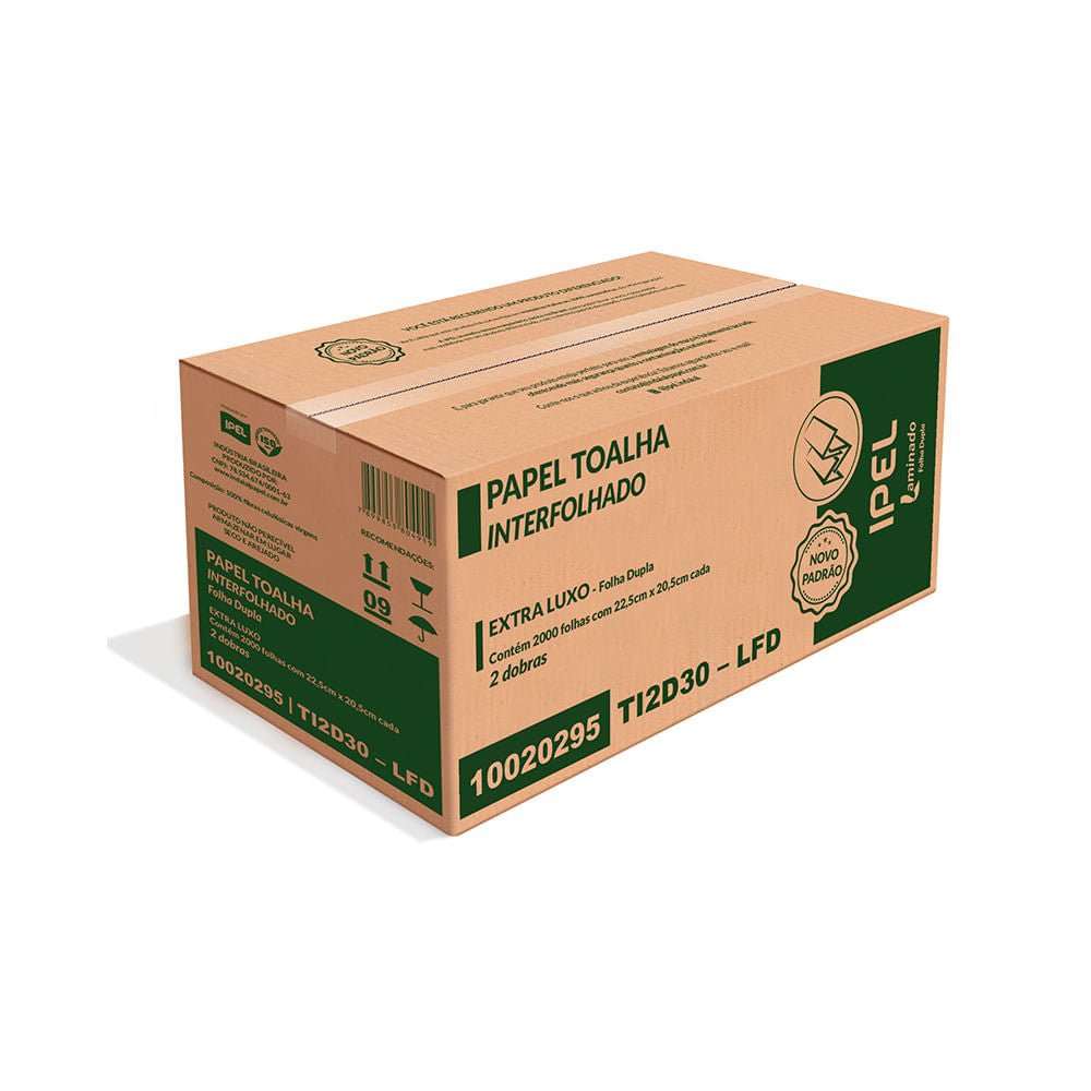 Papel Interfolha 100% Celulose Folha Dupla Ipel Indaial com 2.000 Folhas por Caixa - Maior Absorção e Maciez para mãos - e - dona