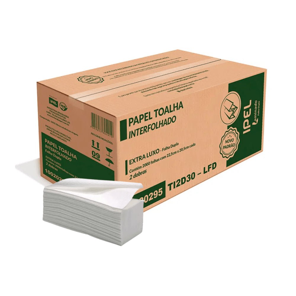 Papel Interfolha 100% Celulose Folha Dupla Ipel Indaial com 2.000 Folhas por Caixa - Maior Absorção e Maciez para mãos - e - dona