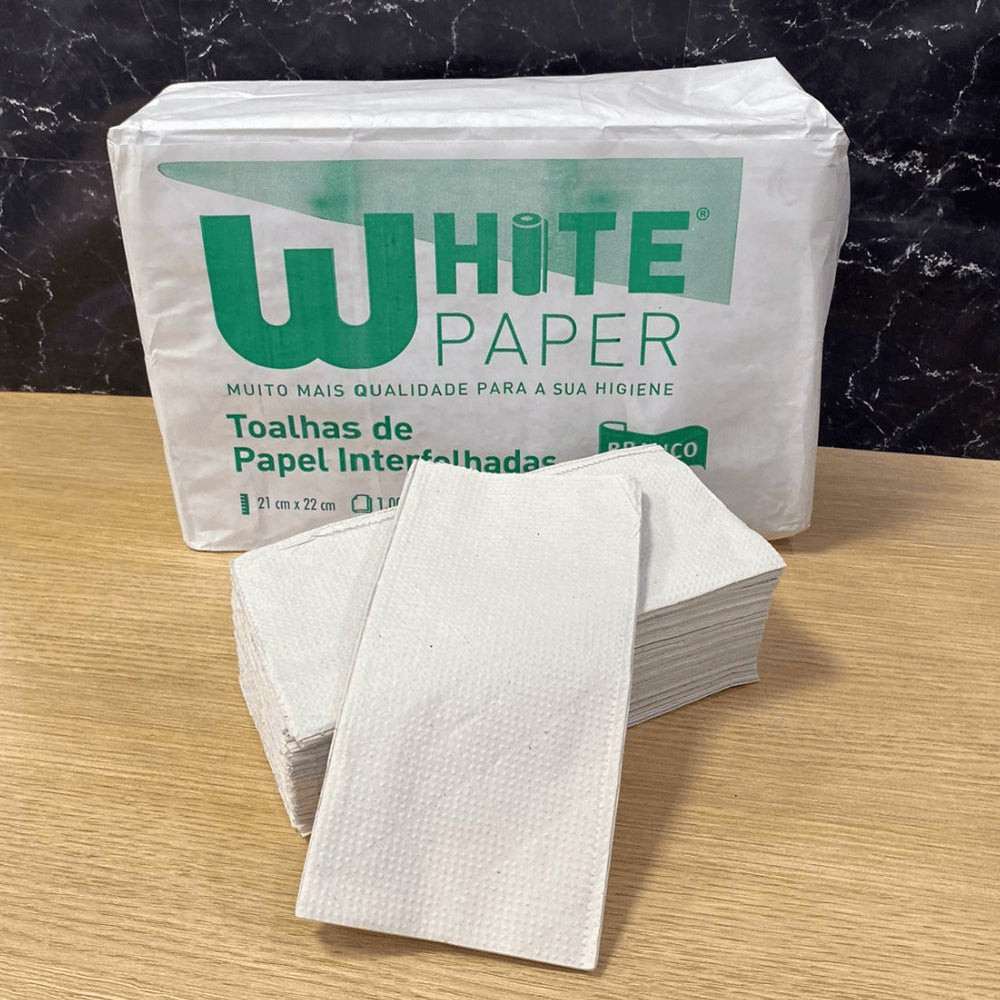 Papel Interfolha Branco 21x22cm 2 dobras folha simples White Paper com 1.000 folhas - e - dona