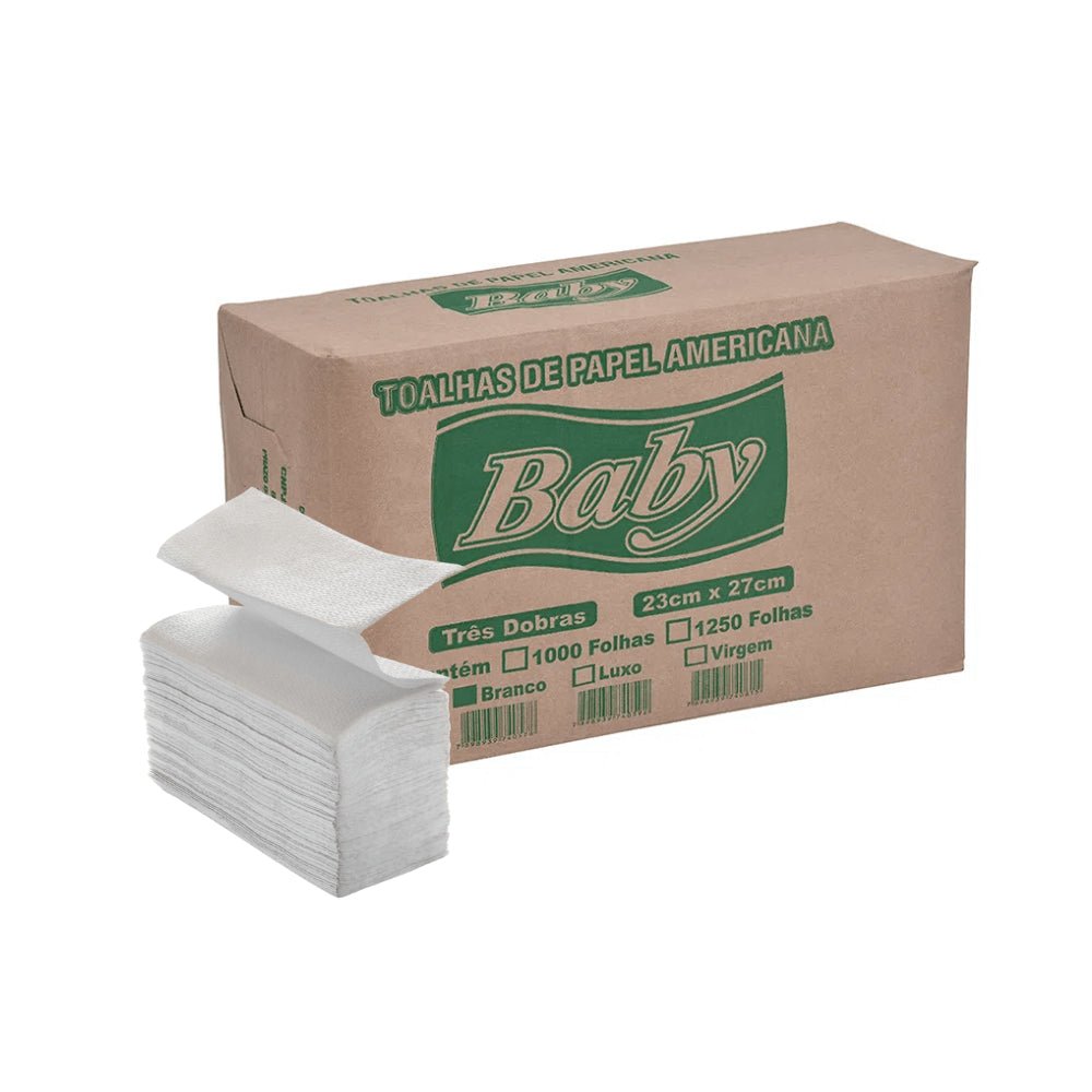 Papel Interfolha Branco 23x27cm 3 dobras folha simples Baby com 1.250 folhas - e - dona