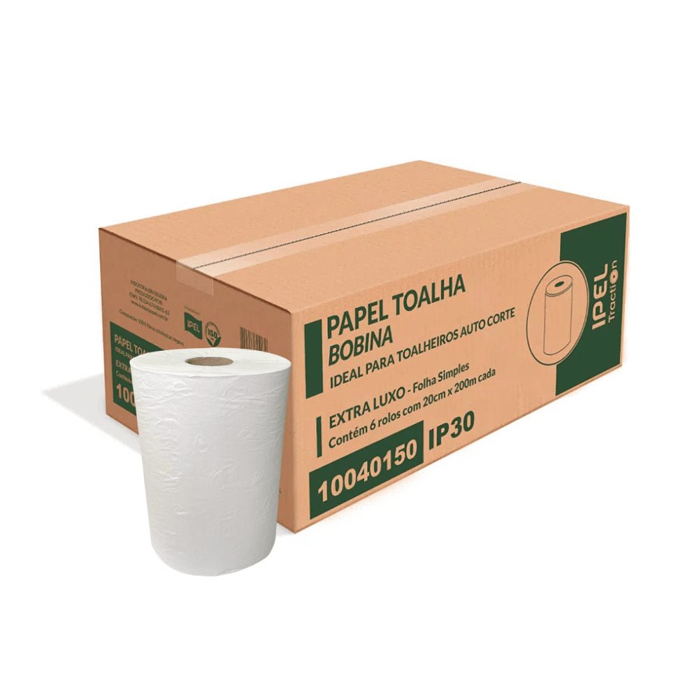 Papel Toalha Bobina 100% celulose 30gr Ipel Indaial com 6 rolos de 200 metros - e - dona