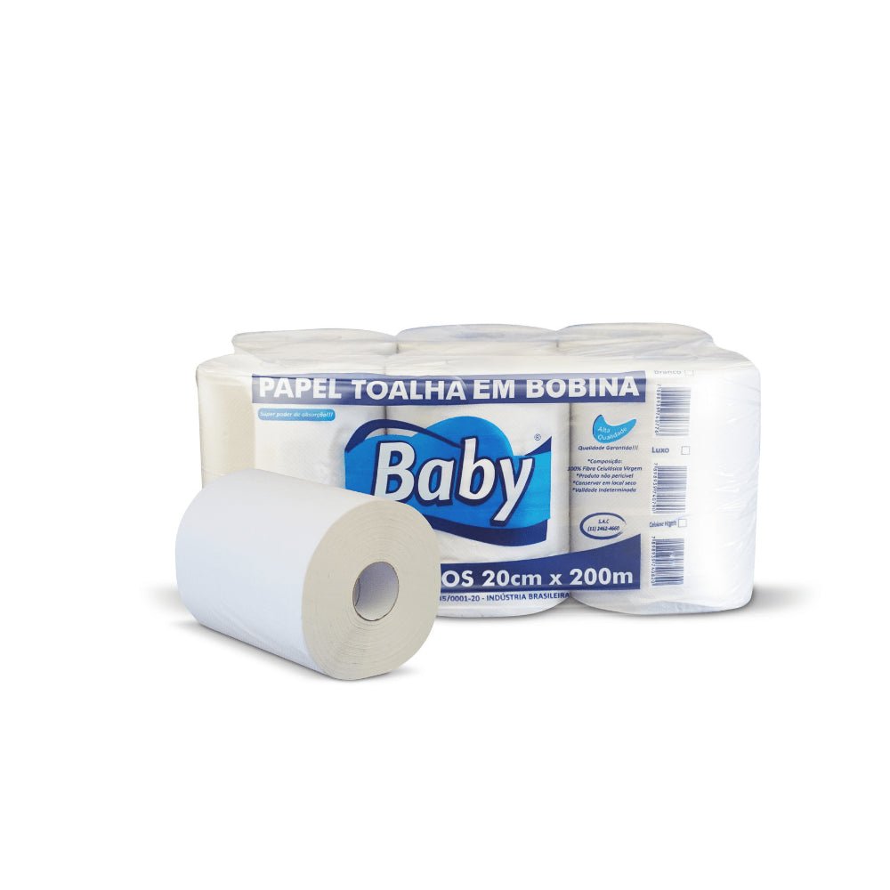 Papel Toalha Bobina 100% celulose Baby com 6 rolos de 200 metros - e - dona