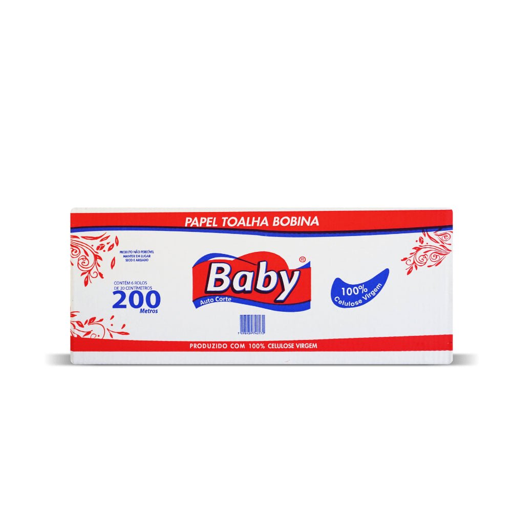 Papel Toalha Bobina 100% celulose Baby com 6 rolos de 200 metros - e - dona