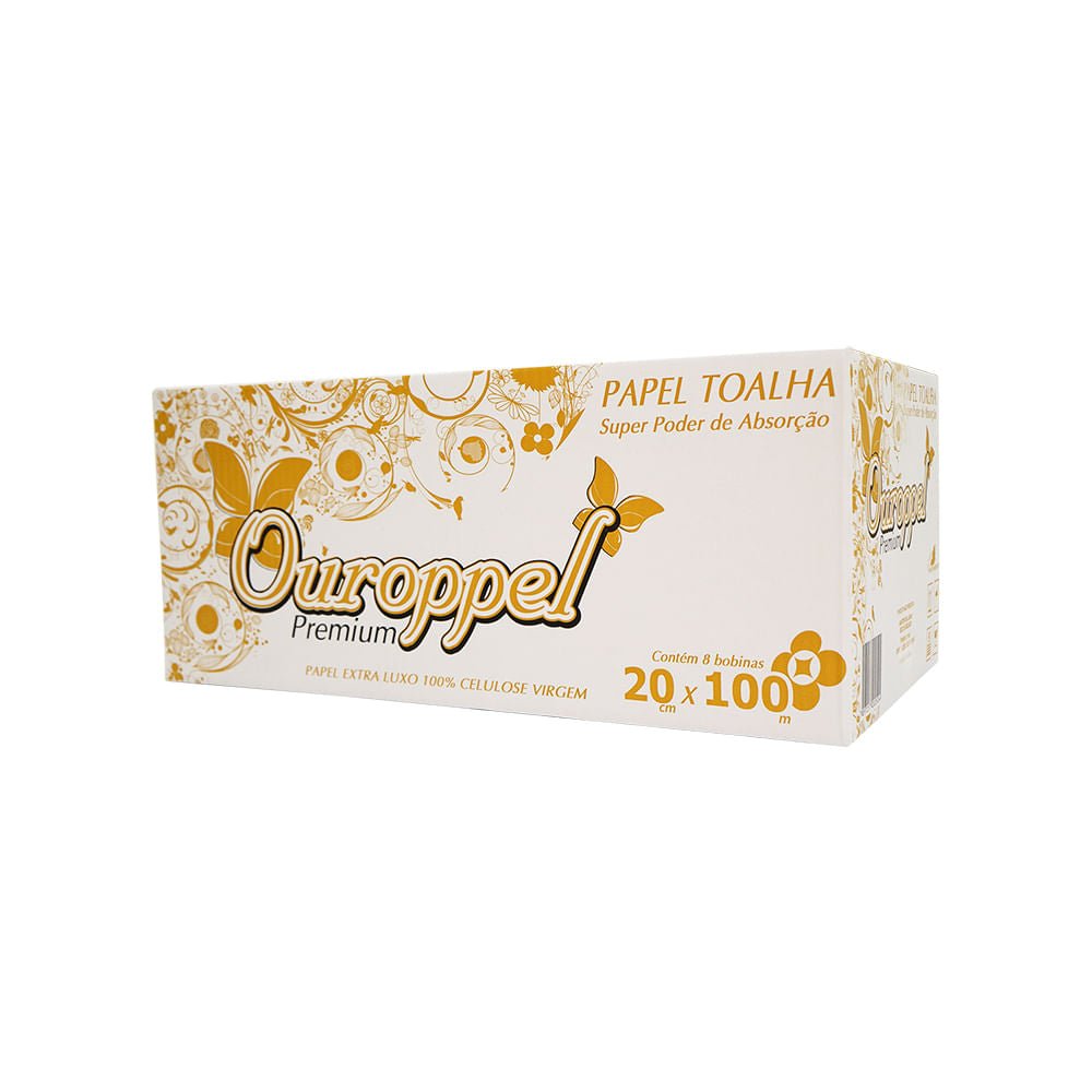 Papel Toalha Bobina 100% Celulose Ouroppel com 8 Rolos de 100 metros - e - dona