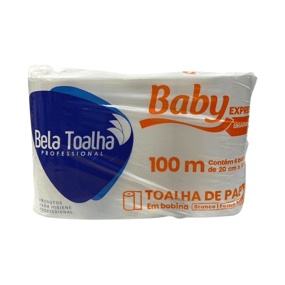 Papel Toalha Bobina Branco Baby com 6 rolos de 100 metros - e - dona
