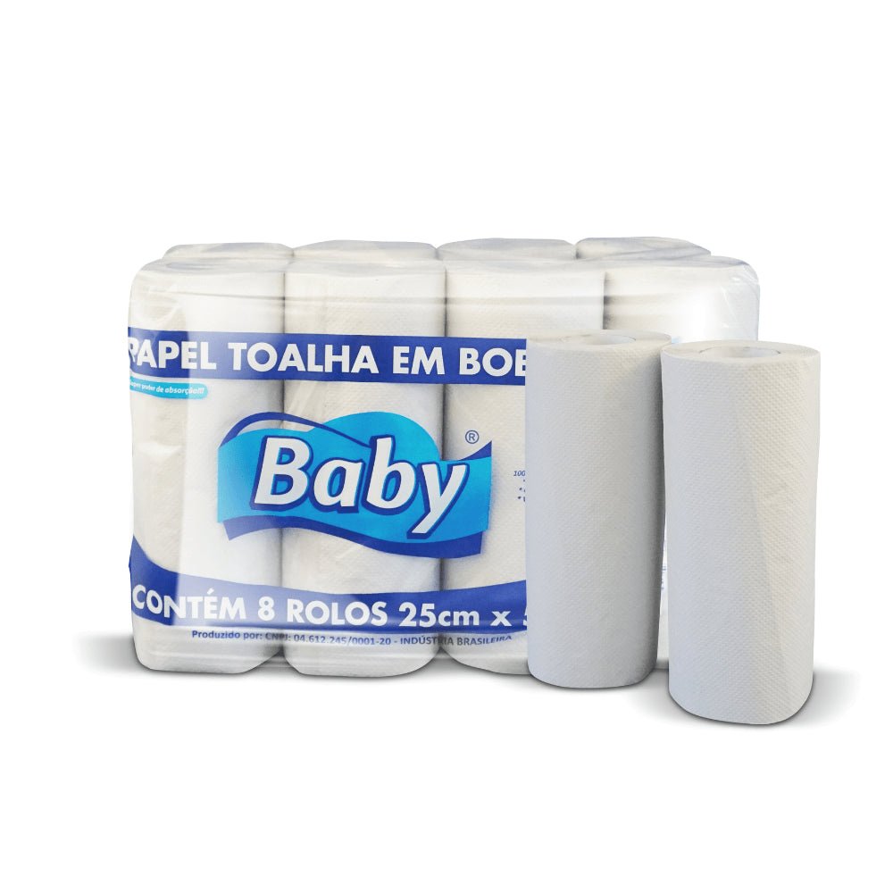 Papel Toalha Bobina Branco Baby com 8 rolos de 50 metros - e - dona