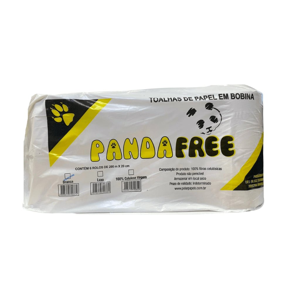 Papel Toalha Bobina Branco Pandafree com 6 rolos de 200 metros - e - dona