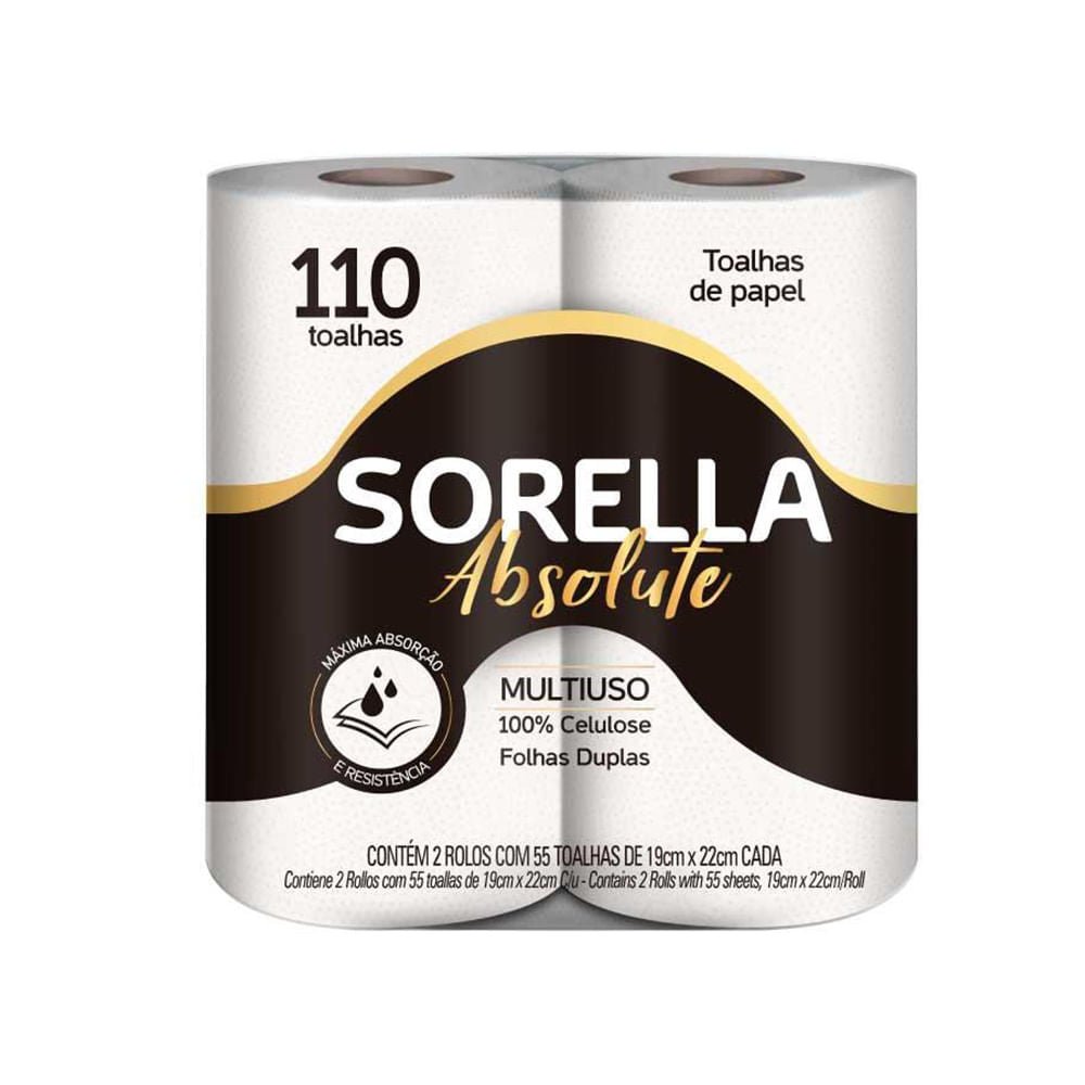 Papel toalha Sorella Absolute Folha Dupla para cozinha com 2 rolos - e - dona