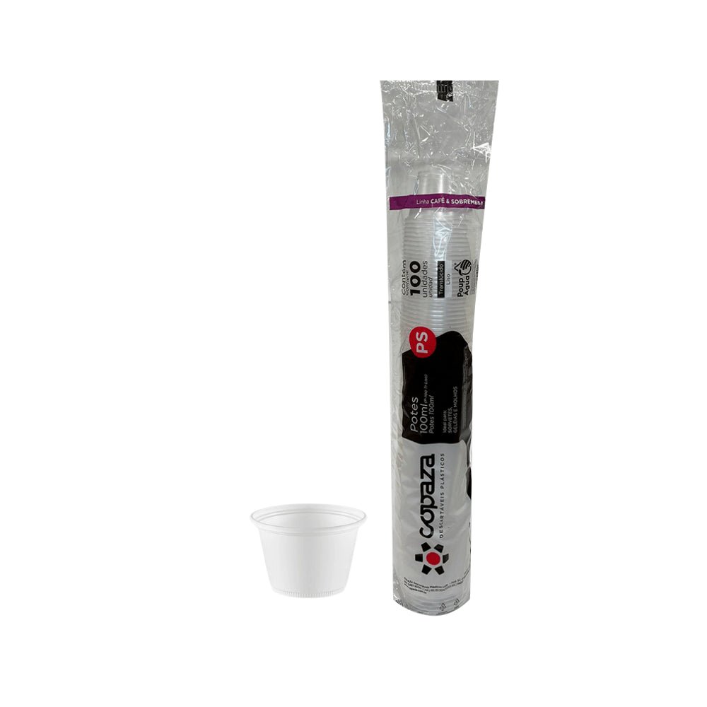 Pote 100ml Translúcido Liso PS sem tampa Copaza com 2.500 unidades - e - dona