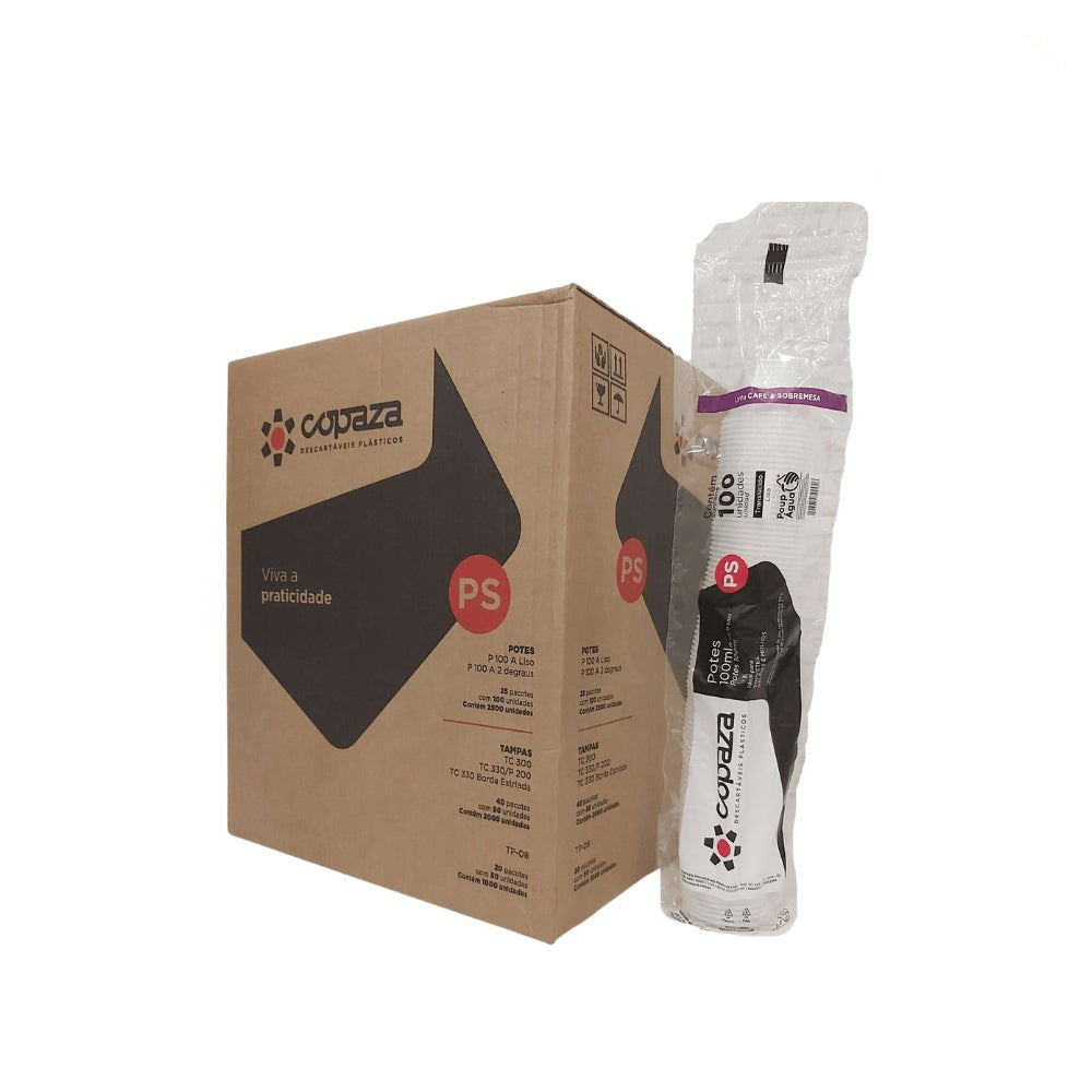 Pote 100ml Translúcido Liso PS sem tampa Copaza com 2.500 unidades - e - dona