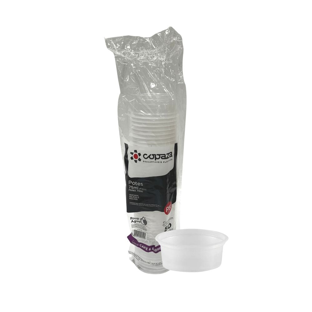 Pote 75 ml P - 03 Translúcido Liso sem Tampa Copaza PS com 50 unidades - e - dona