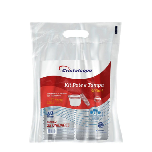 Pote de 500ml Redondo com tampa Transparente PP Cristalcopo com 25 unidades - e - dona