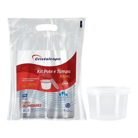 Pote de 500ml Redondo com tampa Transparente PP Cristalcopo com 300 unidades - e - dona