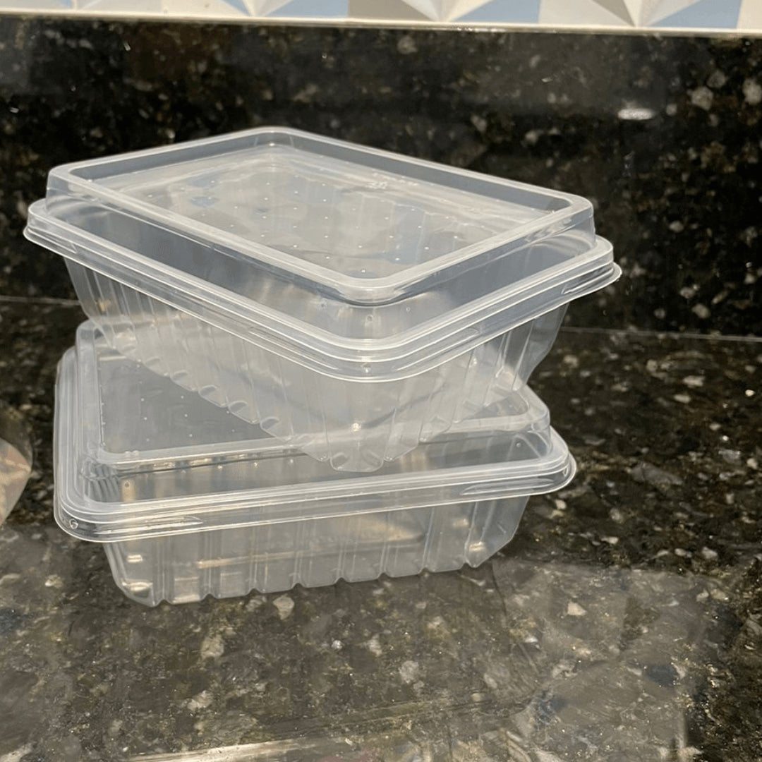 Pote de 500ml Retangular Translúcido com sobretampa Elevada Copaza com 300 unidades - e - dona