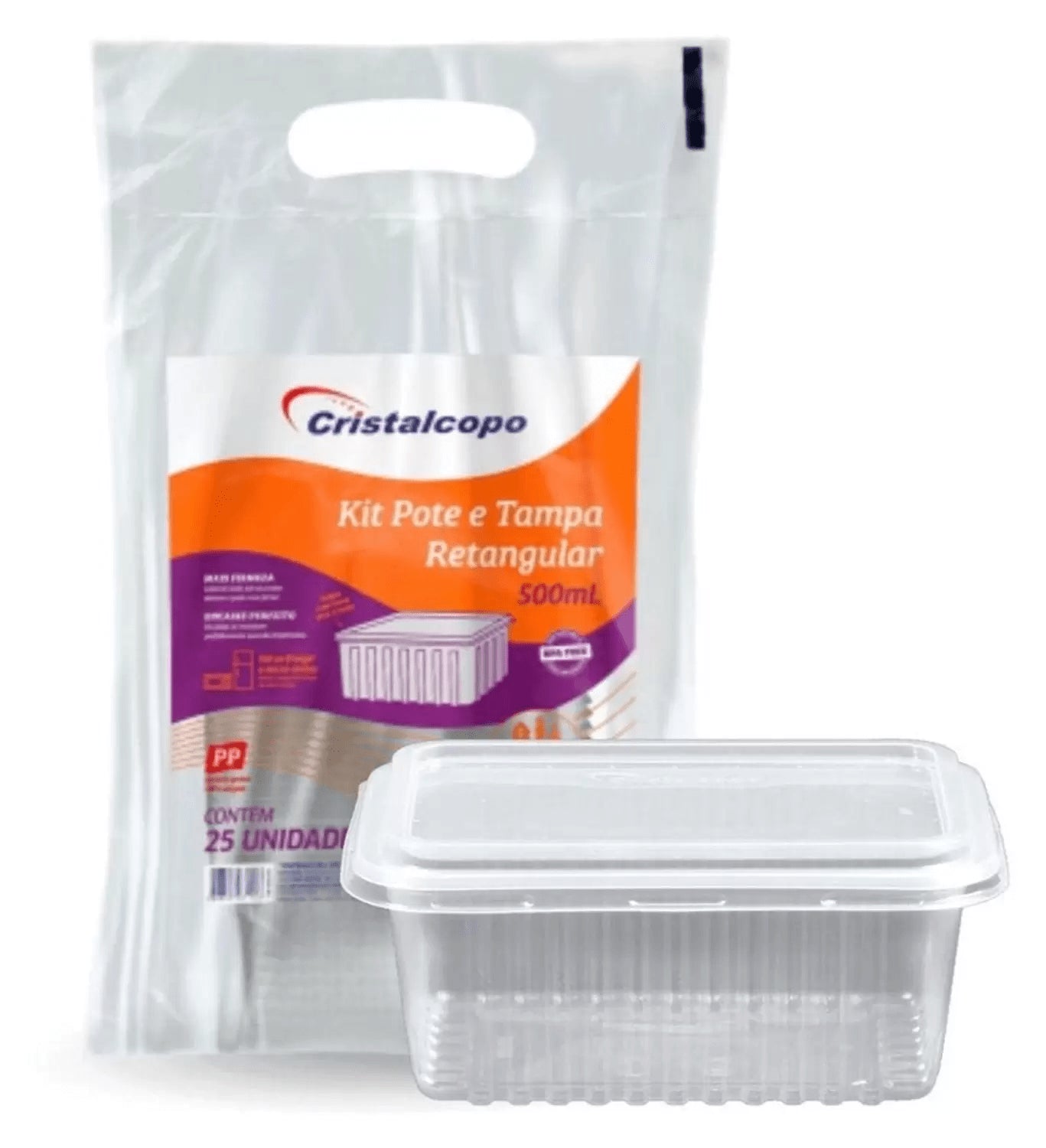 Pote de 500ml Retangular Transparente com tampa Cristalcopo com 150 unidades - e - dona