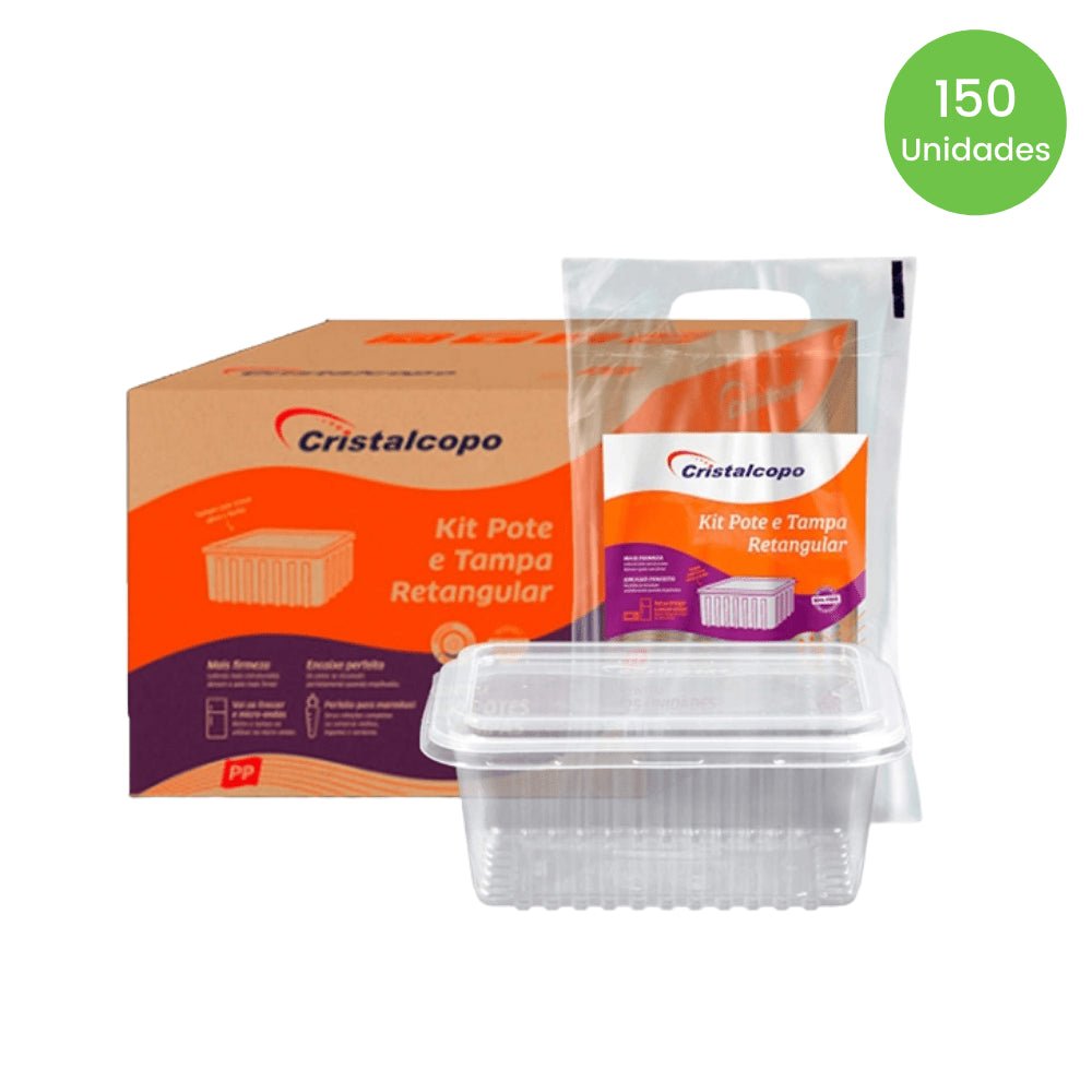 Pote de 500ml Retangular Transparente com tampa Cristalcopo com 150 unidades - e - dona