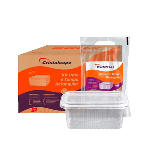 Pote de 500ml Retangular Transparente com tampa Cristalcopo com 150 unidades - e - dona