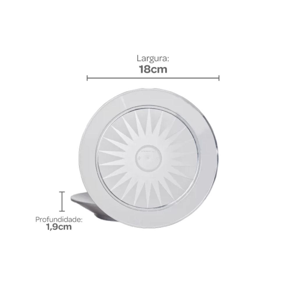 Prato Acrílico Redondo 18cm para Sobremesa Cristal com 10 unidades - e - dona