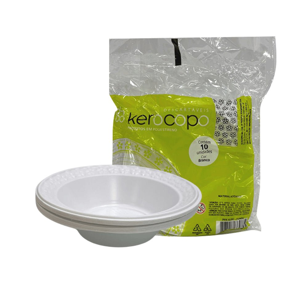 Prato Fundo 15cm Branco Kerocopo com 500 unidades - Estilo Cumbuca - e - dona