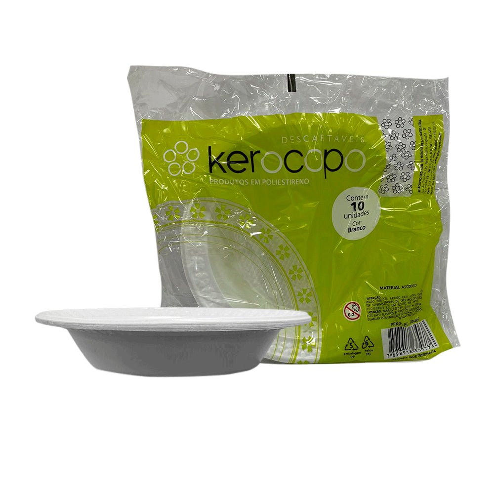 Prato Fundo 21cm Branco para Refeição Kerocopo com 250 unidades - e - dona