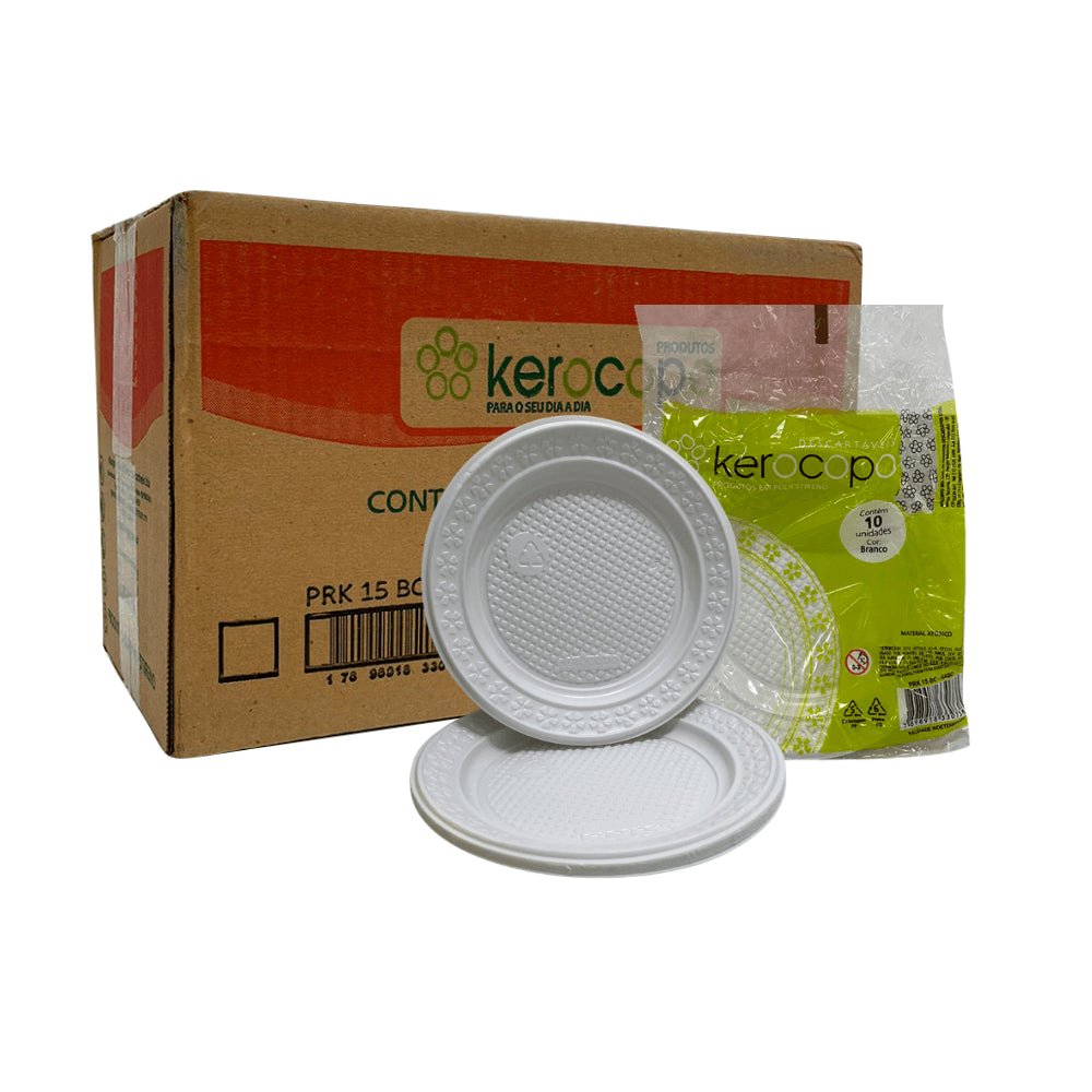 Prato Raso 15cm Branco para Sobremesa Kerocopo com 500 unidades - e - dona