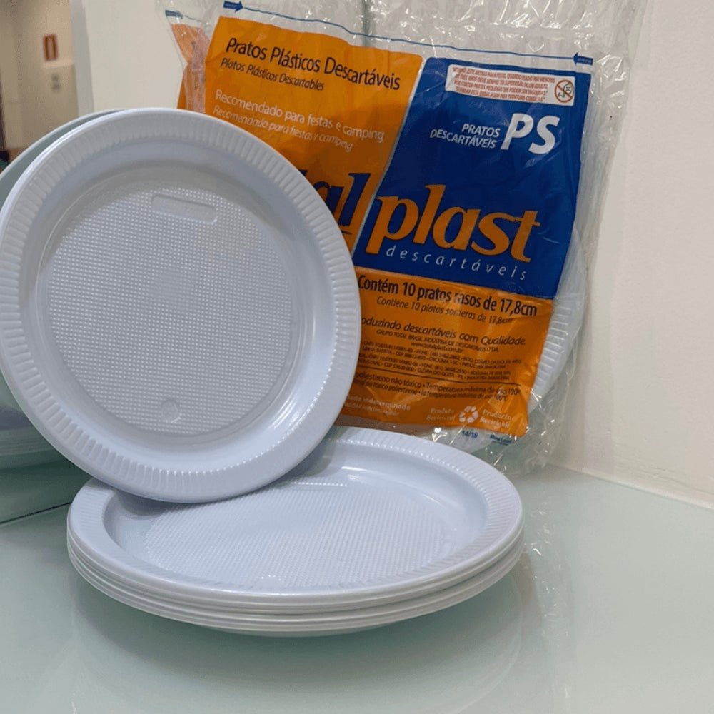 Prato Raso 18cm Branco para Sobremesa Totalplast com 500 unidades - e - dona