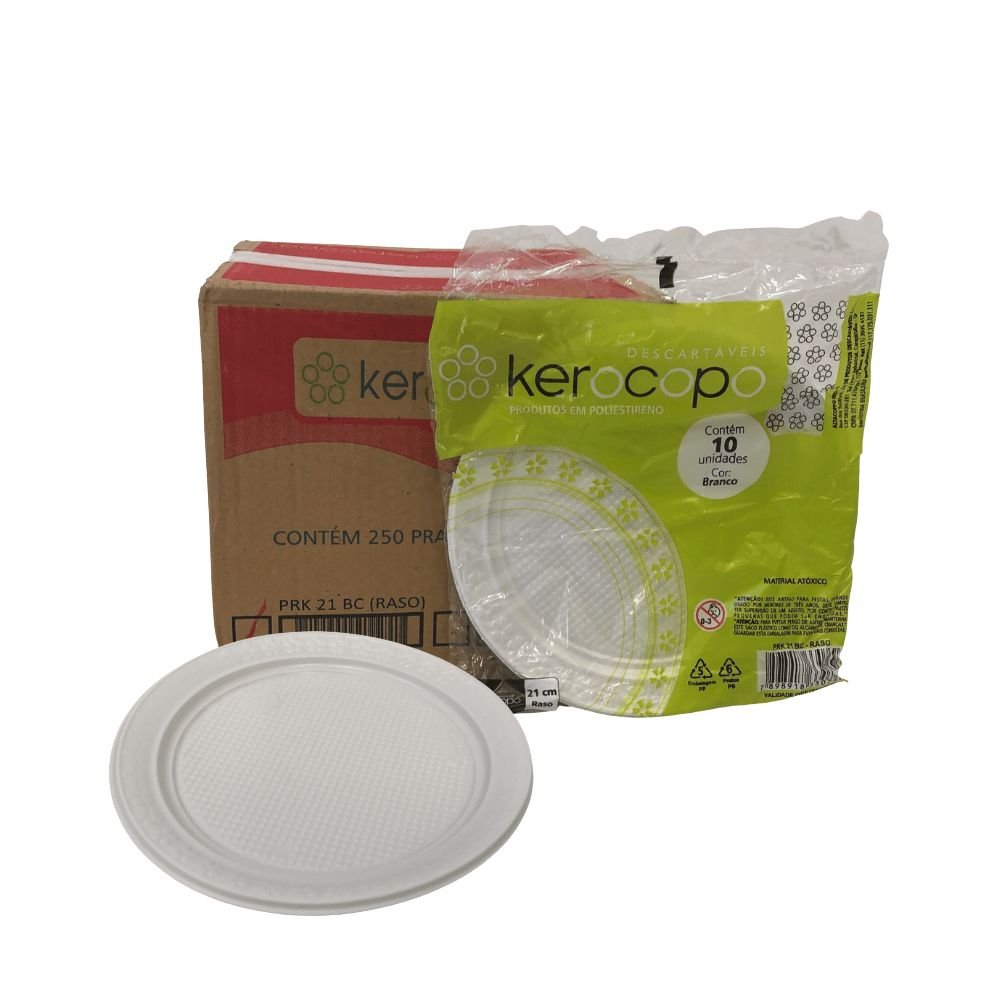 Prato Raso 21cm Branco para Refeição Kerocopo com 250 unidades - e - dona