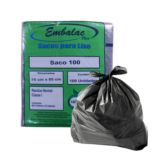Saco de lixo 100 litros Preto Embalac com 100 unidades - e - dona