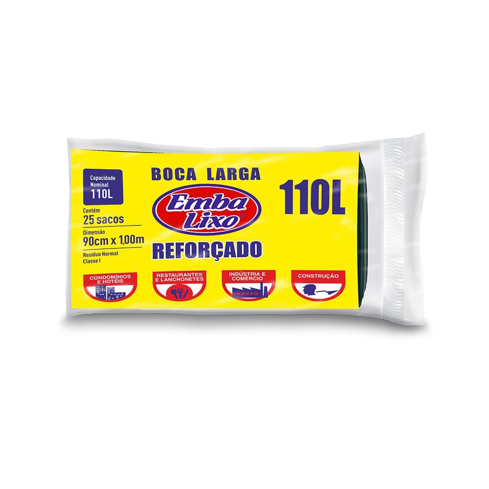 Saco de Lixo 110 litros Preto Reforçado Embalixo com 25 unidades - e - dona