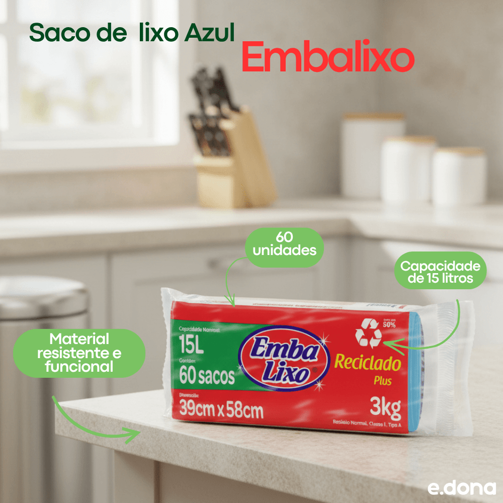 Saco de Lixo 15 Litros Azul Embalixo - e - dona