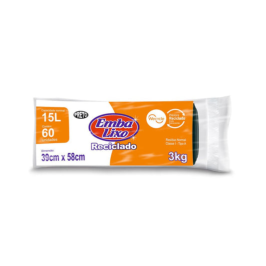 Saco de Lixo 15 Litros Preto Embalixo com 60 unidades - e - dona