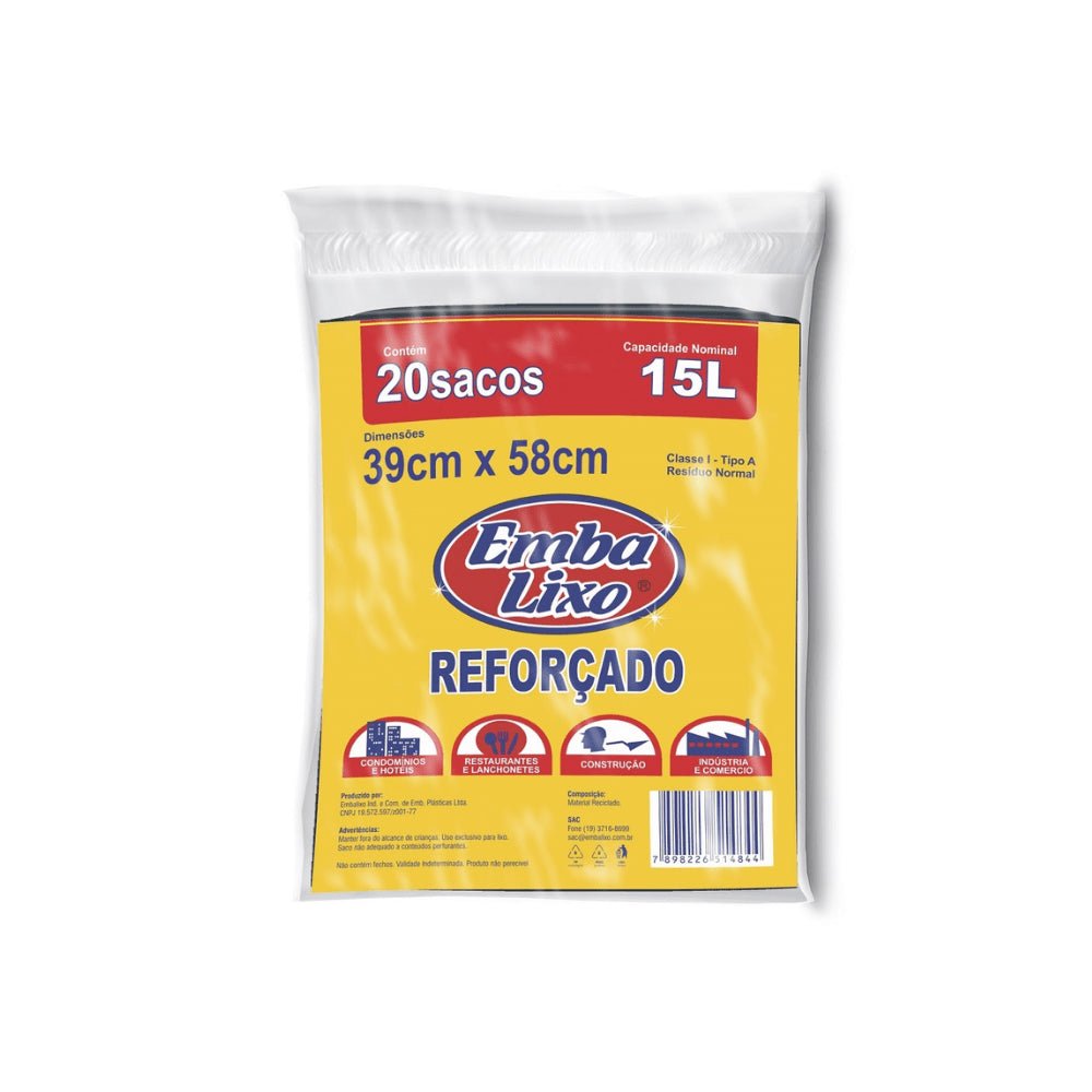 Saco de lixo 15 litros Preto reforçado Embalixo com 20 unidades - e - dona