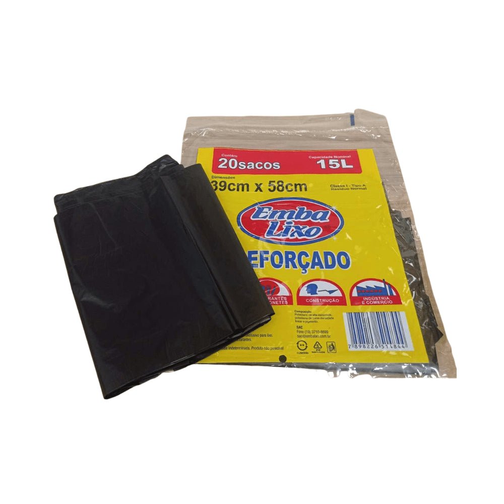 Saco de lixo 15 litros Preto reforçado Embalixo com 20 unidades - e - dona
