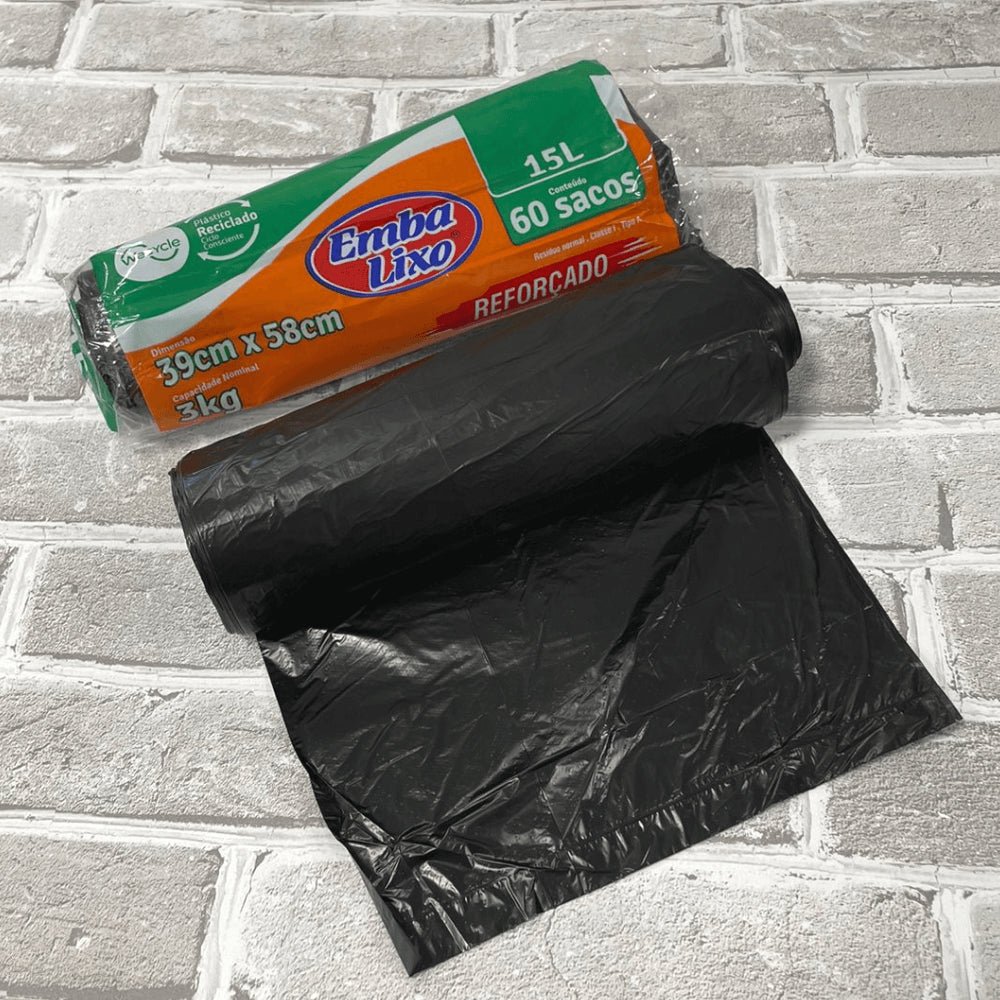 Saco de Lixo 15 litros Preto Reforçado Embalixo com 60 unidades - e - dona