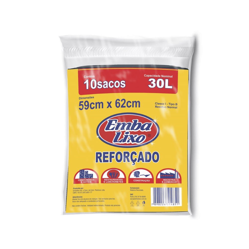 Saco de Lixo 30 lixo Preto reforçado Embalixo com 10 unidades - e - dona