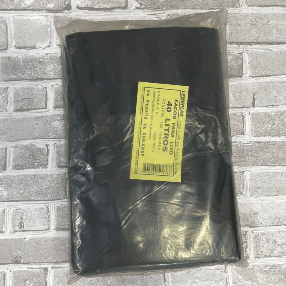 Saco de lixo 40 litros Preto P2 Lemeplas com 100 unidades - e - dona